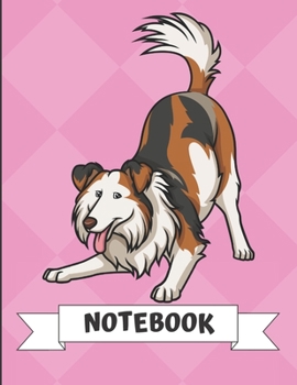 Notebook: Brown White Black Collie Dog Cartoon on a Pink Diamond Background. Book is Filled with Lined Journal Paper for Notes and Creating Writing.