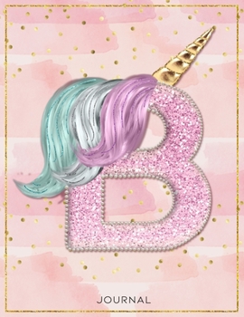 Unicorn Monogram Dot Grid Bullet Journal Notebook - Cute Unicorn Personalized Journal Diary with Dotted Pages - B