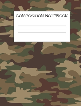 Paperback Composition Book: Cool Camo Book for Kids Military Families, Elementary School Wide Ruled 120 Pages Book