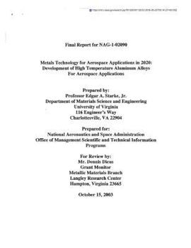 Metals Technology for Aerospace Applications in 2020: Development of High Temperature Aluminum Alloys For Aerospace Applications