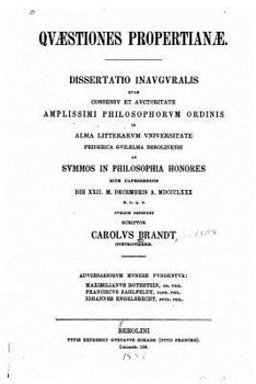 Paperback Quaestiones Propertianae, Dissertatio inauguralis [Latin] Book