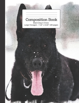 Paperback Composition Book Black Dog in Snow - Large Hexagon: Student Exercise Book