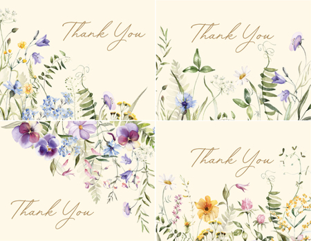 Gift Wildflowers Premium Thank You Note Cards (20 Cards with 4 Unique Designs. 21 Self-Sealing Envelopes) Book