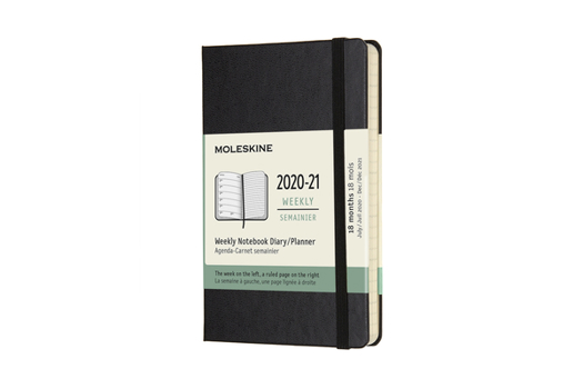 Hardcover Moleskine 2020-21 Weekly Planner, 18m, Pocket, Black, Hard Cover (3 X 5.5) Book