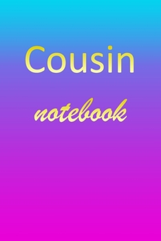 Cousin: Blank Notebook | Wide Ruled Lined Paper Notepad | Writing Pad Practice Journal | Custom Personalized First Name Initial C Blue Purple Gold  | ... Homeschool & University Organizer Daybook