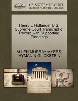 Paperback Henry V. Hollander U.S. Supreme Court Transcript of Record with Supporting Pleadings Book