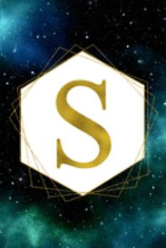 S: Letter S Initial Monogram Notebook - Green Galaxy and Stars with Gold Geometric Frame Monogrammed Blank Lined Note Book, Writing Pad, Journal or ... Women - 120 College Ruled Pages - Size 6x9