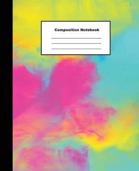 Paperback Composition Notebook: Green Yellow Pink Mable Like Water Colour Background Wide Ruled Paper Book