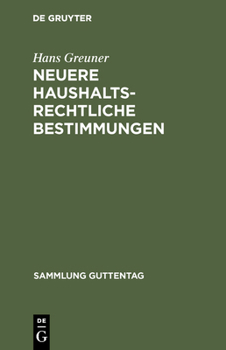 Hardcover Neuere haushaltsrechtliche Bestimmungen [German] Book