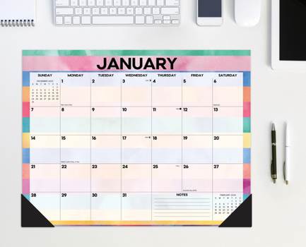 Calendar Watercolor Stripes 2024 22 X 17 Large Monthly Deskpad Book