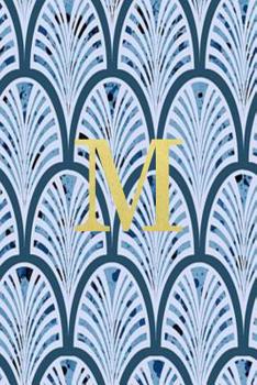 M: Blue art deco print with gold lettering initial notebook jotter