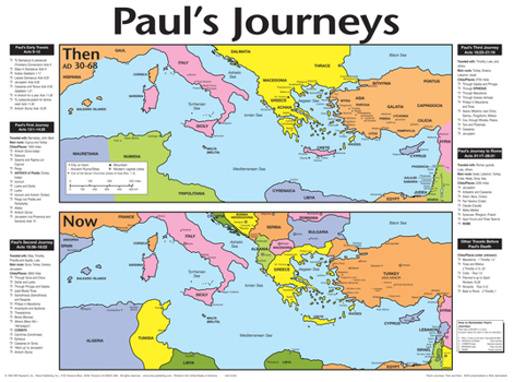Wall Chart Paul's Journeys Then and Now Wall Map Book