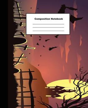 Composition Notebook : Orange Tone Halloween Dark Landscape Wide Ruled Paper