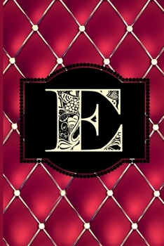 E: Monogram Journal or Diary. Captivating Ruby Red and Gold Diamond Design with a Decorative Uppercase Initial with Texture & Charm on a Vintage Black Cinema Marquee Notebook. (6x9 110 Blank Lined Pag