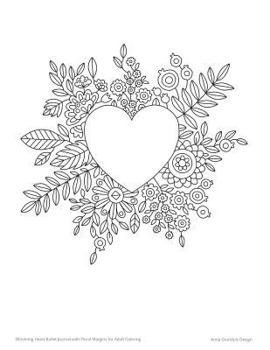 Blooming Heart Bullet Journal with Floral Margins for Adult Coloring