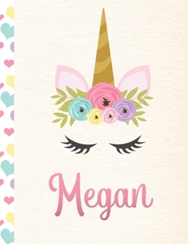 Megan: Personalized Unicorn Primary Story Journal For Girls With Pink Name | Half Ruled Dotted Midline and Blank Picture Space | Kindergarten to Early ... | Grades K-2 Composition School Exercise Book