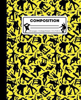Composition: College Ruled Writing Notebook, Yellow Skateboarding Pattern Marbled Blank Lined Book