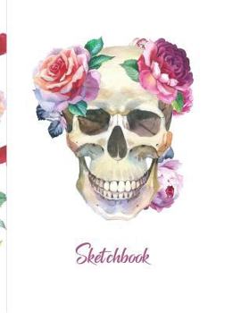 Paperback Sketchbook: Skull with Flowers Art Sketchbook, Large,100 White Pages, Soft Cover Book