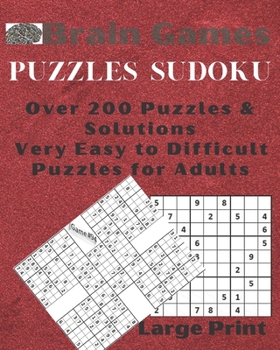 Paperback Brain Games puzzles Sudoku: Over 200 Puzzles & Solutions, Very Easy to Difficult Puzzles for Adults, Large Print [Large Print] Book