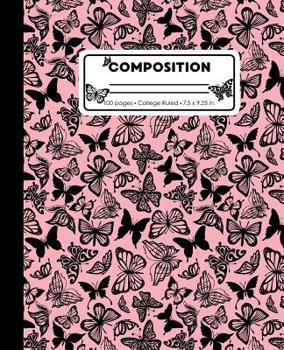 Composition: College Ruled Writing Notebook, Baby Pink Marble Butterfly Pattern Blank Lined Book