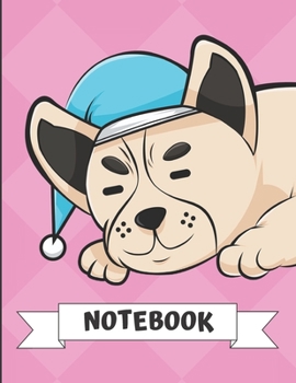 Paperback Notebook: Sleeping Dog with Blue Night Hat Cartoon on a Pink Diamond Background. Book is Filled with Lined Journal Paper for Not Book