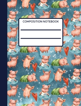 Paperback Pig Composition Notebook: Collage Ruled, Cute Watercolor Pigs Notebook, Perfect For School Notes Book