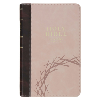 KJV Holy Bible, Giant Print Standard Size Vegan Leather Red Letter Edition - Thumb Index & Ribbon Marker, King James Version, Crown of Thorns, Brown/P