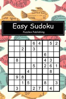 Paperback Easy Sudoku: Sudoku Puzzle Game For Beginers With Hand drawn cute fishes seamless background cover Book