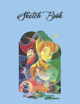 Paperback SketchBook: Disney Peter Pan Captain Hook Stained Glass Graphic Peter Pan Theme SketchBook Blank Pages Notebook for Girls Teens Ki Book