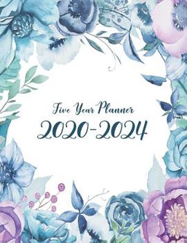 Five Year Planner: Monthly Logbook and Journal, 60 Months Calendar, Blue Purple Floral Design