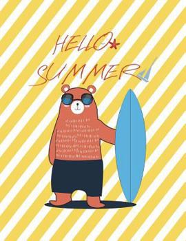 Paperback Hello summer: Surfbear on yellow cover and Dot Graph Line Sketch pages, Extra large (8.5 x 11) inches, 110 pages, White paper, Sketc Book