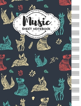 Paperback Music Sheet Notebook: Blank Staff Manuscript Paper with Unique Animal Design Themed Cover Book