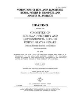 Nominations of Hon. Anna Blackburne-Rigsby, Phyllis D. Thompson, and Jennifer M. Anderson
