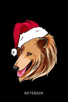 Paperback Notebook: Happy Collie Dog Wearing A Christmas Hat Book