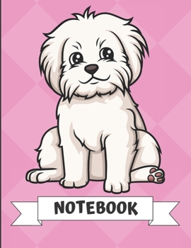 Paperback Notebook: Cute Maltese Puppy Dog Cartoon on a Pink Diamond Background. Book is Filled with Lined Journal Paper for Notes and Cre Book