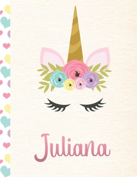 Paperback Juliana: Personalized Unicorn Primary Story Journal For Girls With Pink Name - Half Ruled Dotted Midline and Blank Picture Spac Book