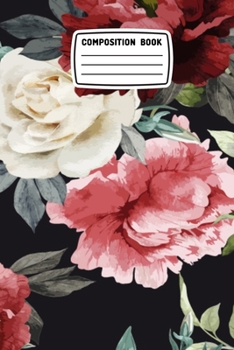 COMPOSITION BOOK: Floral Roses Red & White Bohemian, 6x9 inches, 120 Blank Lined Pages, Mate cover