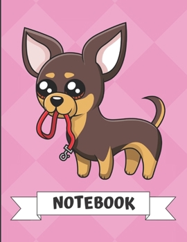 Notebook: Cute Chihuahua Puppy Dog with Leash Cartoon on a Pink Diamond Background. Book is Filled with Lined Journal Paper for Notes and Creating Writing.