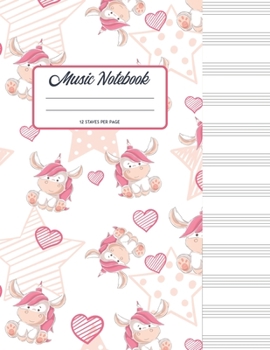 Paperback Music Notebook: Manuscript Paper * Large (8.5" x 11") * 12 Stave * 100 Pages: Pink Unicorn Pattern Composition Notebook Cute Gift for Book