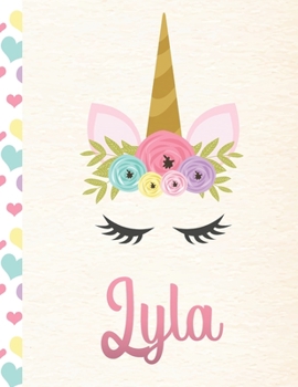 Paperback Lyla: Personalized Unicorn Primary Handwriting Notebook For Girls With Pink Name - Dotted Midline Handwriting Practice Paper Book