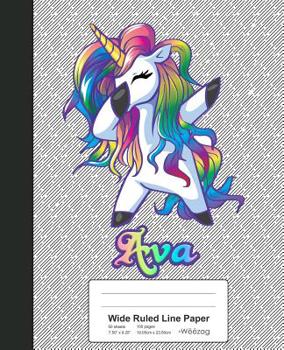 Paperback Wide Ruled Line Paper: AVA Unicorn Rainbow Notebook Book