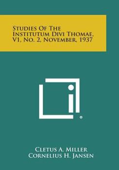 Paperback Studies of the Institutum Divi Thomae, V1, No. 2, November, 1937 Book