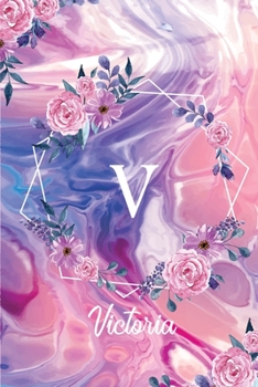 Victoria: Monogram Initial Personalized Notebook Journal Gift For Girls And Women - Pink Floral Print