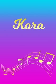 Paperback Kora: Sheet Music Note Manuscript Notebook Paper - Pink Blue Gold Personalized Letter K Initial Custom First Name Cover - Mu Book