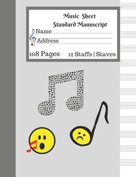 Paperback Music Sheet Standard Manuscript -108 Pages 12 Staffs - Staves: Gift For Music Lovers Music Notebook Book