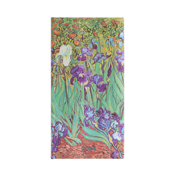 Calendar Paperblanks 2024 Van Gogh's Irises 12-Month Slim Horizontal Elastic Band Closure 160 Pg 100 GSM Book