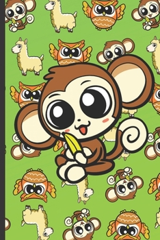 2020 Weekly Planner and Calendar: Monkey with a Banana and Lllamas and Owls in the Background on a Lime Green Cover.