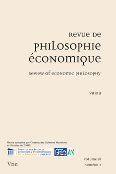 Paperback Revue de Philosophie Economique / Review of Economic Philosophy: Volume 18, Numero 2 Book