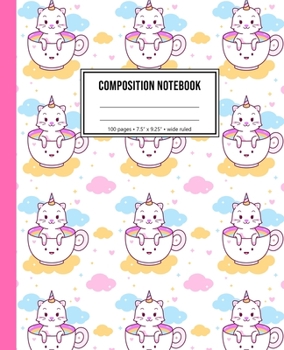 Paperback Composition Notebook: Cute Unicorn Cat Notebook For Girls Book