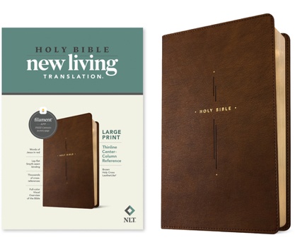 Imitation Leather NLT Large Print Thinline Center-Column Reference Bible, Filament Enabled (Leatherlike, Brown Holy Cross, Red Letter) [Large Print] Book